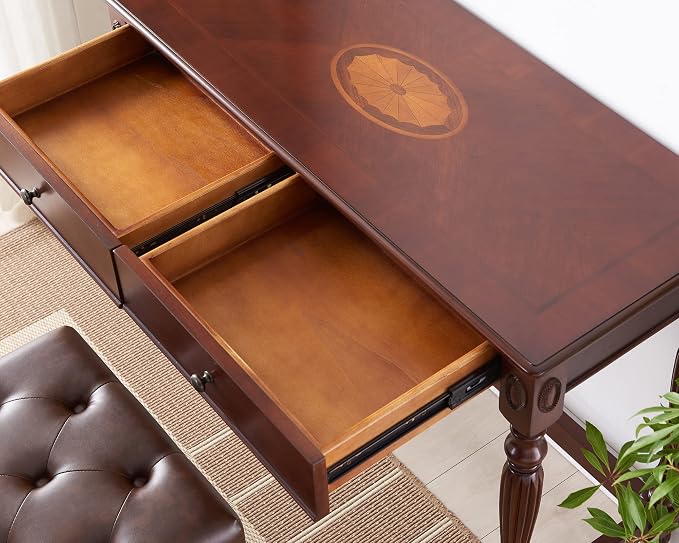 Solid Wood Computer Writing Desk with 2 Big Drawers 39.4" Wide Home Office Desk Workstation Small Rustic Study Table Furniture in Cherry for Home Office Bedroom Living Room, SSZ-1533WD