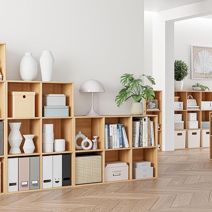 VDNEND Wooden Cube Storage Organizer with Closed Back Panel, 11in Cube Shelf Opening, Bookshelf, Display Shelf,Closet Cabinet for Home and Office (Natural Oak, 6-Cube 35.98L*9.45W*24.09H)
