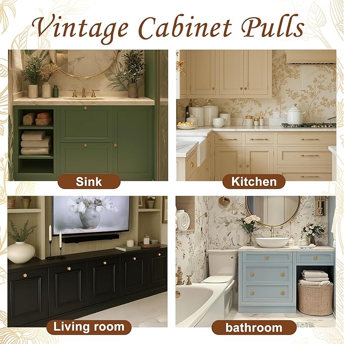 Shimeyao 10 Pack Vintage Antique Brass Cabinet Knobs 1 Inch Round Dresser Knobs Kitchen Drawer Knob Brushed Brass Hardware Single Hole Cupboard Door Knob Dresser Pulls Handles