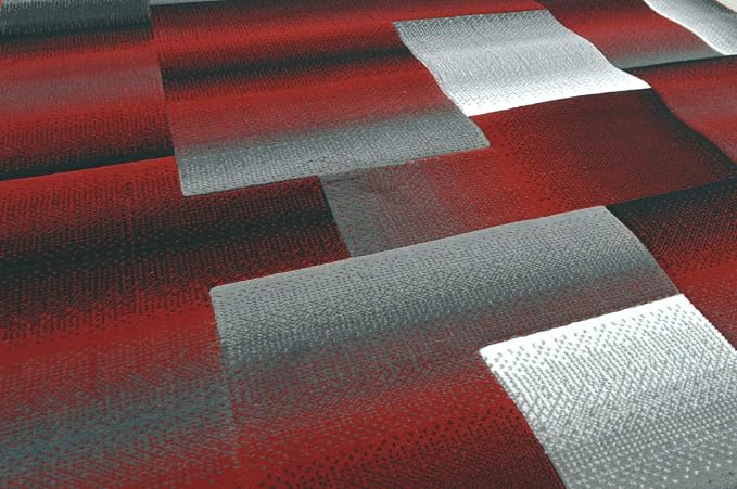 HR 8’ x 10’ Rug in Red - Premium Quality Red/Black/Gray Abstract Geometric Modern Squares Pattern Area Rug - Contemporary Styling for Living Room, Bedroom - Unique Home Décor