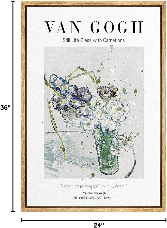SIGNLEADER Framed Canvas Print Wall Art Still Life Glass with Carnations Decorative Brushstroke Illustrations Fine Art Colorful Multicolor Warm for Living Room, Bedroom, Office - 24"x36" Natural