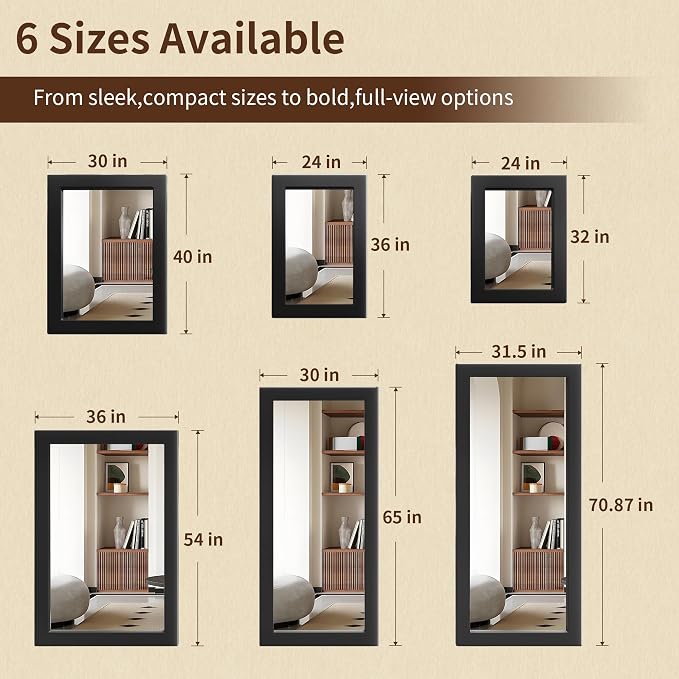 54''x36'' Rustic Wall Mirror for Bathroom Black Wood Frame, Classic Rectangle Mirror Farmhouse Vanity Wall Mirror Decor Living Room, Bedroom, Entryway