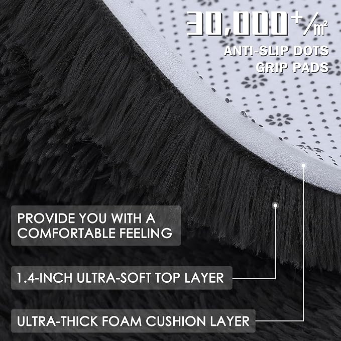 OLANLY 5x10 Machine Washable Large Area Rugs for Living Room, Bedroom, Soft Fluffy Shaggy Bedside Rug, Indoor Floor Carpet for Kids Girls and Boys, Dorms, Nursery, Home Decor Aesthetic, Black