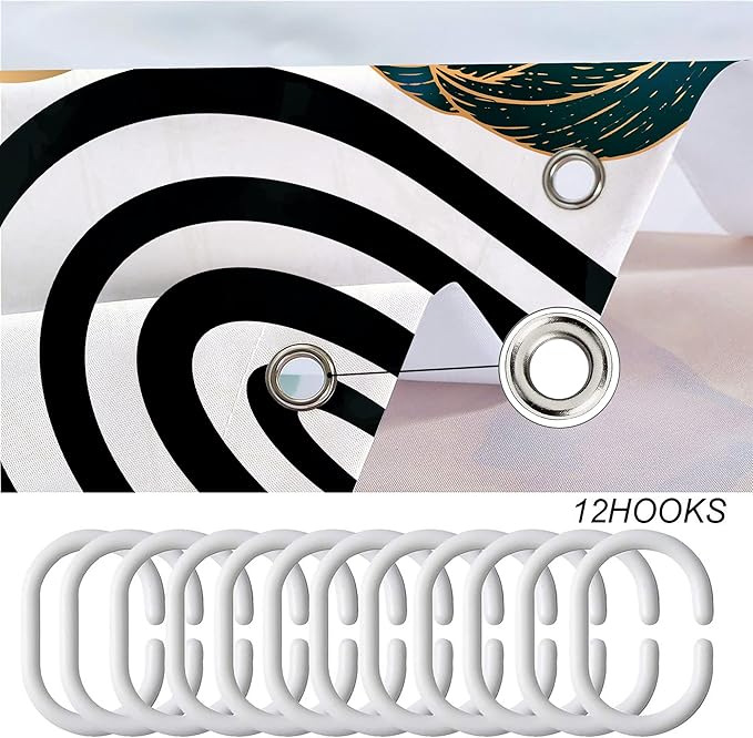 Miyotaa Abstract Modern Navy Blue Shower Curtain Set 60Wx71H Inches Minimalist Mid Century Contemporary Monstera Leaves Vintage Aesthetic Polyester Waterproof Cloth Bathroom Curtain with 12 Hooks