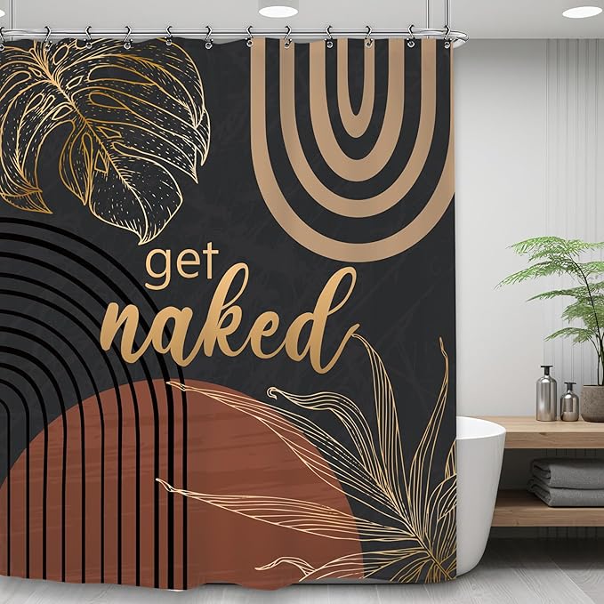 Yookeb Abstract Mid Century Bathroom Shower Curtain 60W by 71H Inch Minimalist Aesthetic Modern Contemporary Dark Get Naked Polyester Fabric 12 Plastic Hooks Waterproof Decor