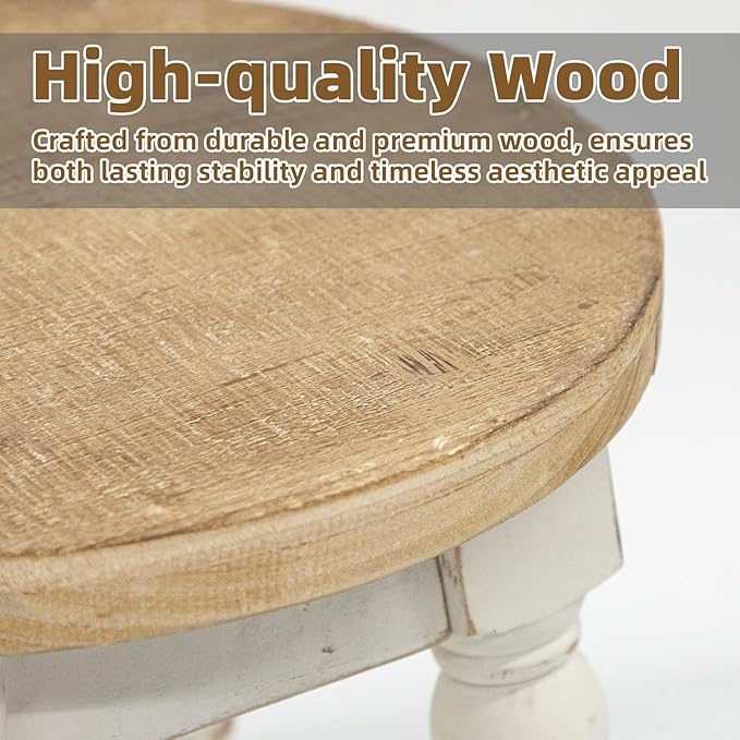 Wooden Step Stool for Kids Adults, Farmhouse Step Stool or Plant Stand Indoor, Portable and Sturdy Versatile Foot Stools for Bathroom, Bedroom, Office, Kitchen, Plant Stand (Round)