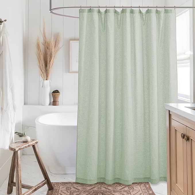 KGORGE Linen Shower Curtain - Semi Sheer Lightweight Button Hole Half Privacy Quick Dry Shower Curtains for Bathroom Bathtub Decor, Sage Green, 72 x 90 inches Long, Hooks Included