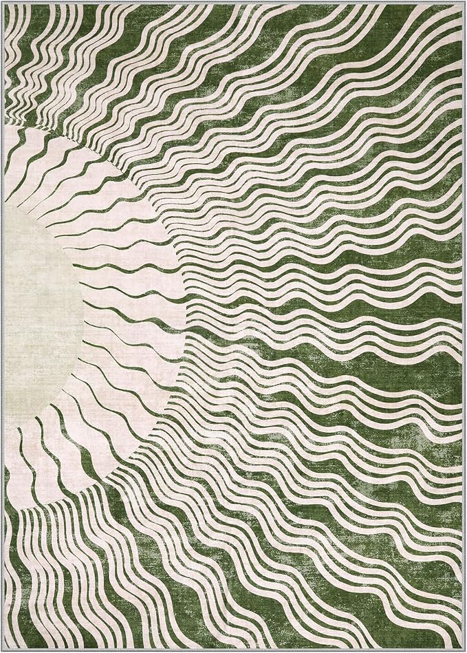 Hedlive Boho 8x10 Area Rugs, Soft Washable Rugs 8x10 Green Rugs for Living Room, Ultra-Thin Non-Slip Bedroom Rug Classroom Rug Large Carpet for Nursery Dining Room (8x10ft,Green/Multi)