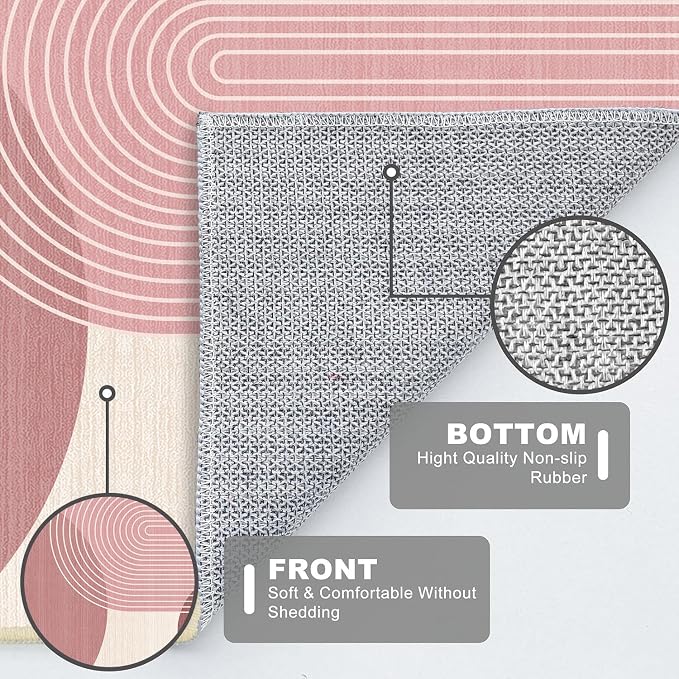 Sun Large Area Rug 4x6 for Living Room Mid Century Modern Rugs Machine Washable Boho Geometric Rug Non Slip Printed Low Pile Indoor Floor Carpet for Dining Room Bedroom Office,Pink