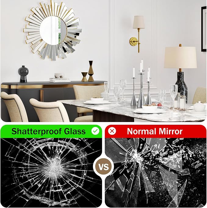 Gold Sunburst Mirror, 26" Sun Mirror Wall Decor with Beveled Glass Frame, Starburst Mirrors for Entryway, Dining Room, Living Room