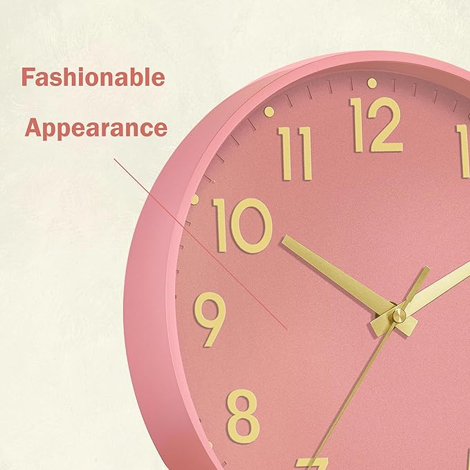 Mosewa Wall Clock 8 Inch, Battery Operated Silent Non-Ticking Modern Analog Clock Decorative for Kitchen, Bedroom, Office, Living Room(Pink Gold)