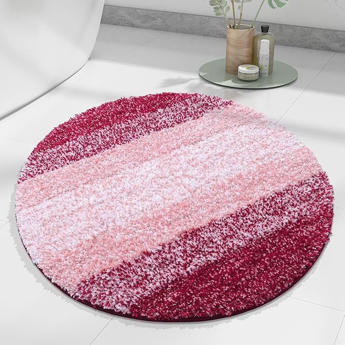 Arotive Microfiber Bathroom Rugs, Shaggy Soft and Absorbent Bath Rug, Non-Slip, Thick Plush Machine Washable Dry Bath Mats for Bathroom, Tub and Shower, 24x24, Burgundy, Round
