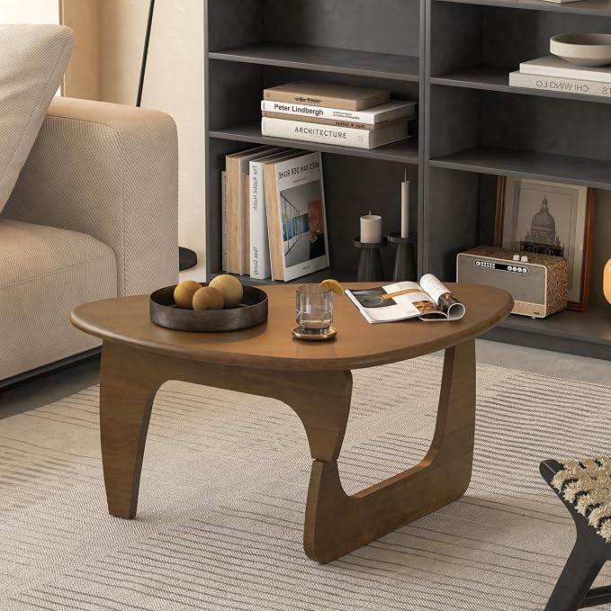 Mid Century Modern Coffee Table, Solid Wood Triangle Coffee Table for Living Room, Modern Tea Table for Home, Walnut, 35.4x23.6x16.5
