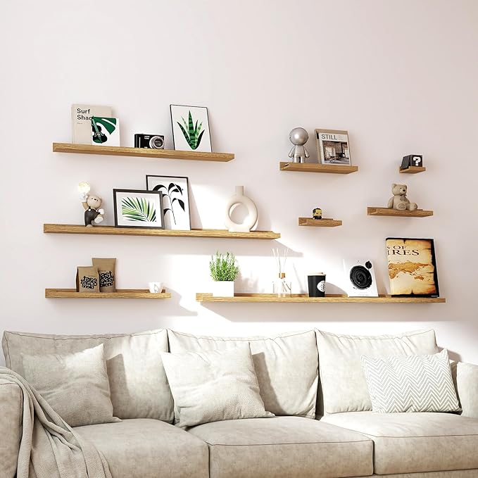 Floating Shelves for Wall Decor, Long Wall Mounted Storage Shelf for Bedroom, Living Room, Bathroom, Kitchen, Nursery, Display Picture Ledge Shelf with Lip Set of 2-24 Inches, Oak