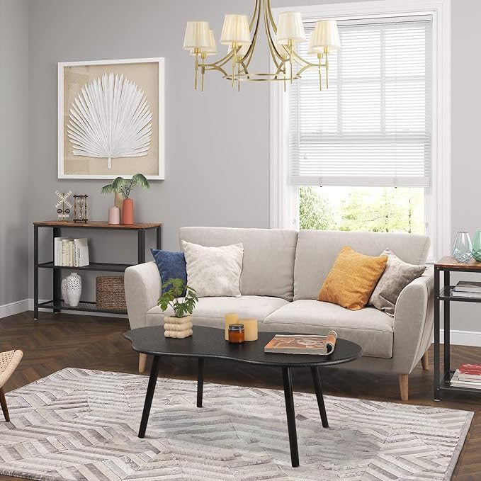 Small Coffee Tables Cloud Coffee Table for Small Spaces Mid-Century Modern Living Room Table Wooden Irregular Low Floor Desk for Apartment Reception Room Charcoal Black