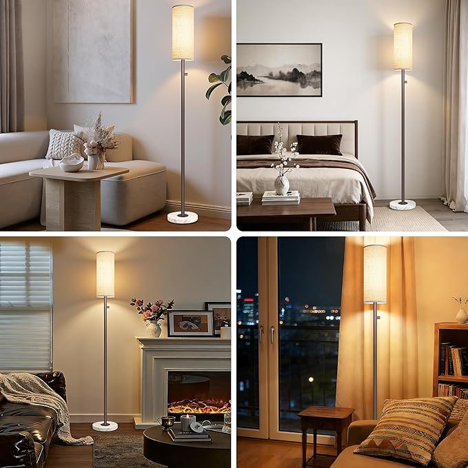 Dimmable Floor Lamp for Living Room,Modern Standing Lamp with Marble Base,LED Bulb Included,Floor Lamps for Bedroom, Living Room,Office,Reading and Kid Room