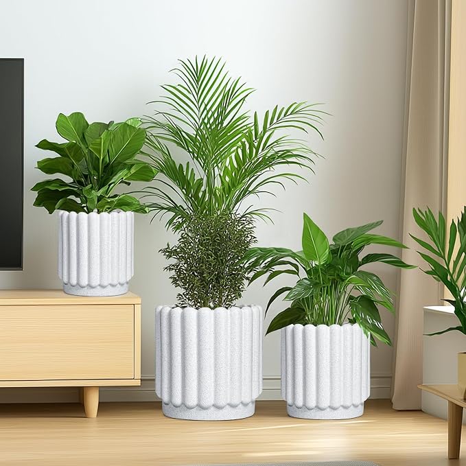 Ceramicfor Ceramic Planters for Indoor Plants - 7.6 Inch Ceramic Plant Pots Outdoor, Round Flower Pots with Drainage Hole, Fluted Modern Planter, Room House Decor, Gifts for Plant Lovers, White