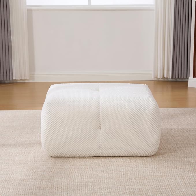 31" Minimalist Style Armless Accent Chair with Ottoman,Modern Boneless Deep Seat Single Sofa with Pillow,Comfortable Chaise Lounge,No Assembly Required for Apartment,Living Room,Bedroom,Ivory