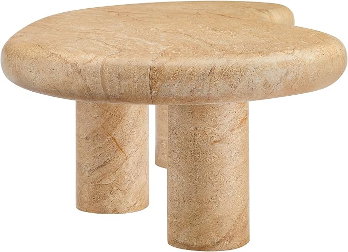 Modway Elowen Kidney Bean Shape Coffee Table in Travertine