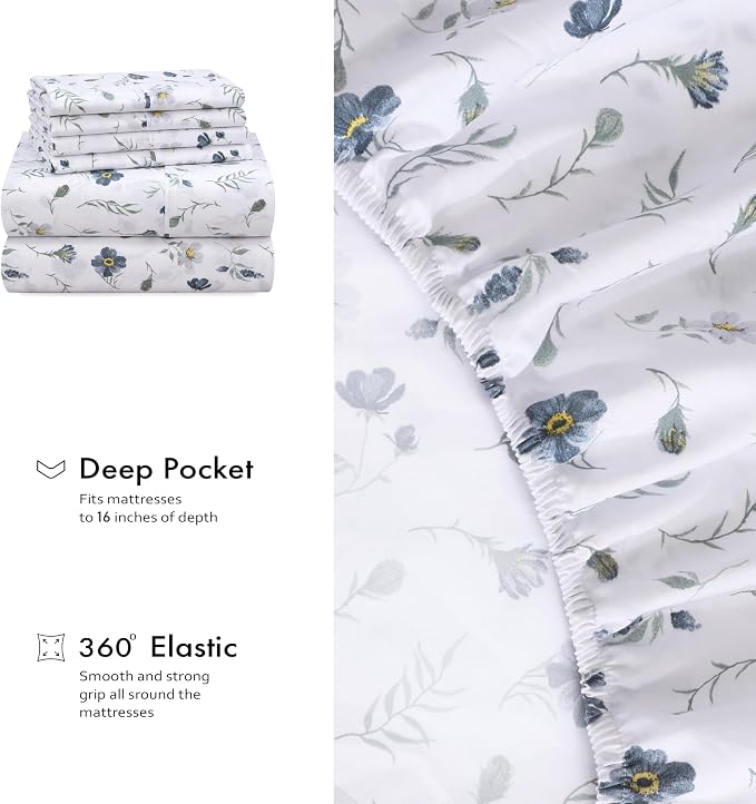 RUVANTI 100% Cotton Percale Sheets Twin XL Size 4 Piece Set, Cooling Bed Sheets for Hot Sleepers, Deep Pocket 16”, Breathable Lightweight & Durable, Crisp Hotel Style Sheets, Coastal Blue
