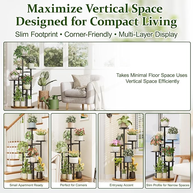 Metal Black Plant Stand Indoor Outdoor,5 Tier Tall Flower Pot Holder Potted Display Rack Shelf, Heavy Duty Plant Shelf for Patio Garden Balcony Living Room Bedroom - BlackS