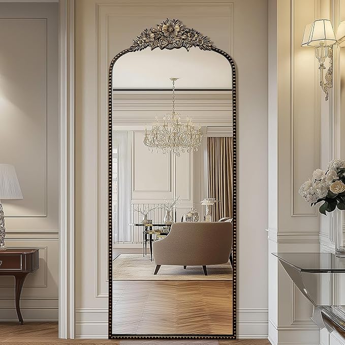 Full Length Mirror, 75x30 Baroque Style Vintage Mirror, Antique Metal Frame Wall Mirror, Traditional Art Home Decor for Living Room, Bedroom, Entryway,Retro Black