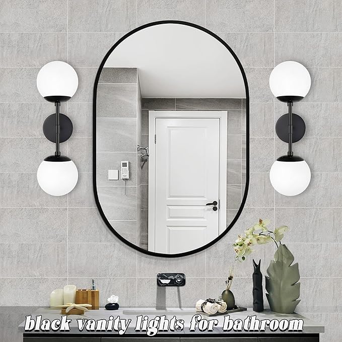 KoKo&Yukina 2 Pack Matte Black Interior Vanity Light Fixtures Mid Century Modern Bathroom Vanity Light Globe Sconce Vanity Lights with Clear Glass for Bathroom (Bulb Incl.)