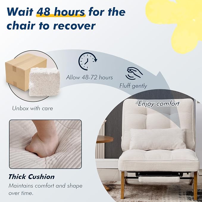 Accent Chair with Ottoman Adjustable Backrest, Stripe Living Room Chair Indoor Lounge Chair with Build-in Footrest Set, Modern Chair Cozy Reclining Chair for Reading Room, White