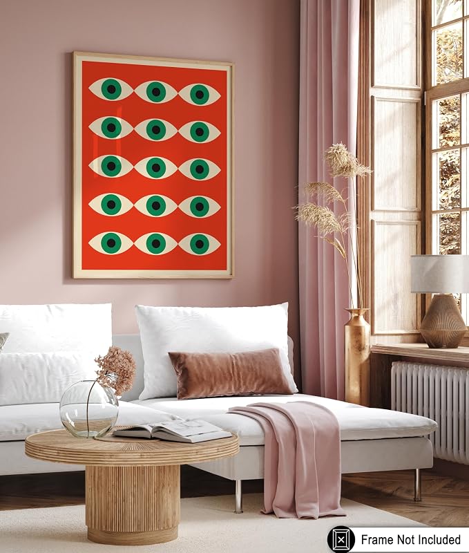 Poster Master Bauhaus Poster - Red Evil Eye Print - Graphic Design - Eye Illustration - Geometric Art - Chic Boho Design - Mid Century Modern Illustration - Living Room or Bedroom Wall Decor - 18x24 UNFRAMED Wall Decor