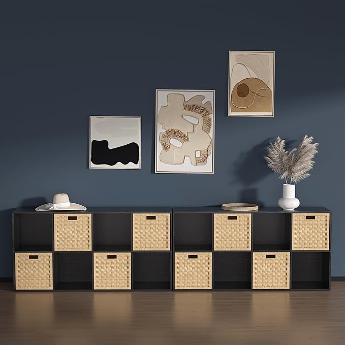 Wooden 8 Cube Storage Organizer with Closed Back Panel,Black Cube Shelf Cubby Storage Organizers with Compartments for Living,Bookshelf,Organizers Easy to Install (Black, 8 Cube)