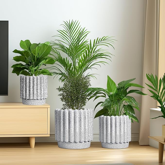 Ceramicfor Ceramic Planter for Indoor Plants - 12 Inch Plant Pot Indoor with Drainage Hole, Large Ceramic Flower Pots Outdoor, Fluted Round Planter, Home Decor, Gardening Gifts, Black and White