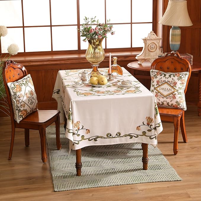 patdrea Designer Vintage Linen Rectangle Tablecloth,French Floral Tablecloths,Wrinkle Free Table Cloth,Decorative Table Cover Cloth for Kitchen,Dining,Tea Party,Home,Christmas,63"*110"