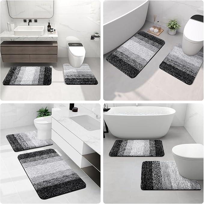 Arotive Microfiber Bathroom Rugs, Shaggy Soft and Absorbent Bath Rug, Non-Slip, Thick Plush Machine Washable Dry Bath Mats for Bathroom, Tub and Shower, 44x32, Black, Rectangular
