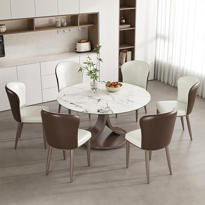 Montary 53” Modern Round Dining Table for 4-8 Seat, Artificial Marble Dining Room Table with Morán Purple Double C Stainless Steel Base, Sintered Stone Top Dining Table (Only Table)
