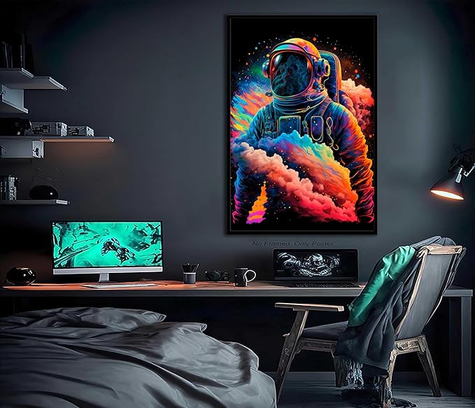 3Pcs Cool Astronaut Wall Art Abstract Colorful Galaxy Spaceman Posters Pictures Fantastic Planet rocket Paintings Prints Surrealism Planets Cosmos Artwork for Boys Bedroom Canvas Wall Decor Unframed