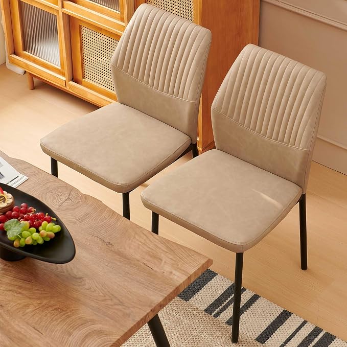 Dining Table Set for 4, Modern Wood Irregular Rectangle Dining Table,Leather Dining Chairs 4,Table and Chairs Set of 4 for Kitchen Dining Room, Beige