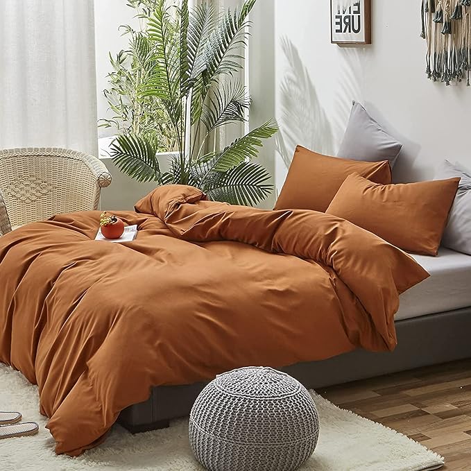 Pureant Pumpkin Comforter Set Twin Burnt Orange Bedding Comforter Sets Cotton for Women Girls Solid Brown Terracotta Twin Comforter Soft Rust Caramel Twin Size Comforter Sets Dusty Pumpkin Quilts