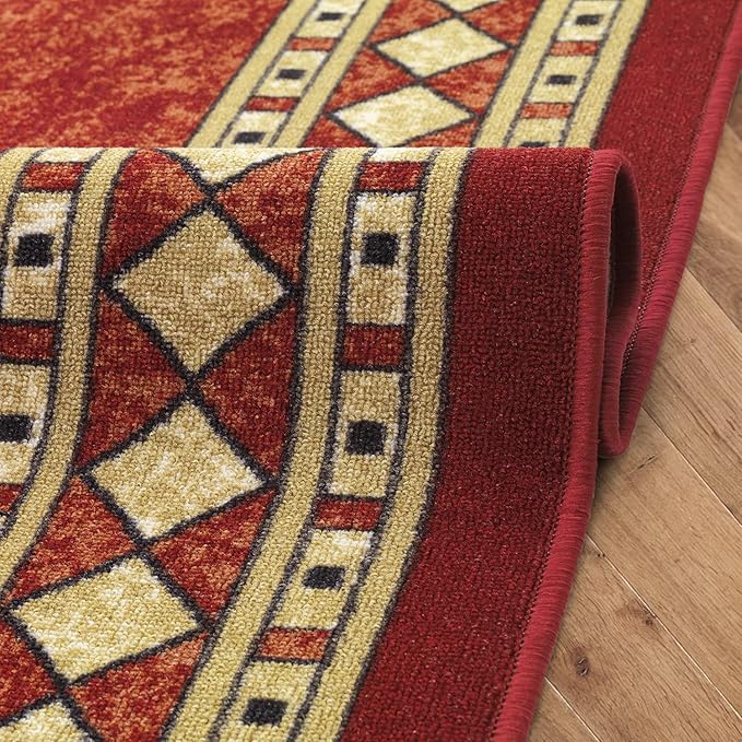 Antep Rugs Alfombras Modern Bordered 3x5 Non-Skid (Non-Slip) Low Profile Pile Rubber Backing Indoor Area Rugs (Maroon Beige, 3' x 5')