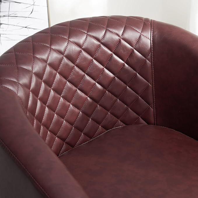 KINWELL 29" Wide Tufted Faux Leather Swivel Barrel Chair Set of 2, PU Leather Modern Upholstered Accent Chairs with Nailhead Trim, Small Armchair for Living Room Bedroom, Red