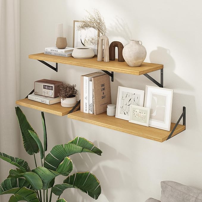 Axeman Deep Floating Shelves - 20 Inch Floating Shelves Set of 2-12 Inch Deep Oak Wall Shelves for Living Room Bathroom Kitchen