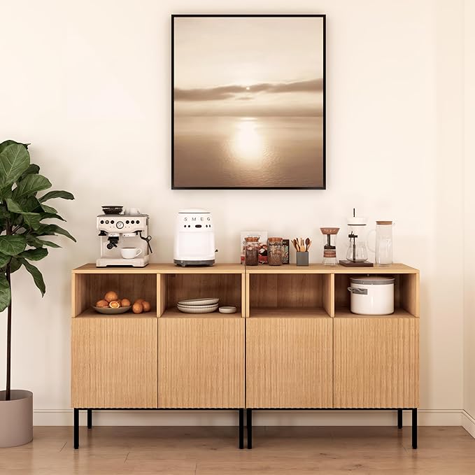 Oxford Fluted Storage Cabinet, Sideboard Buffet Credenza with Doors, Accent Console for Living Dining Room, Entryway, Natural Oak