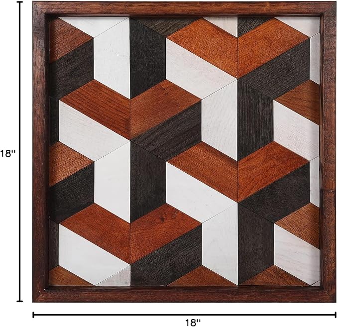 CONSDAN Wood Wall Decor | USA Grown Hardwood, Rustic Wooden Wall Art, Home Decorations for Living Room and Bedroom Aesthetic, Framed and Ready to Hang, Stereoscopic, 18" x 18"