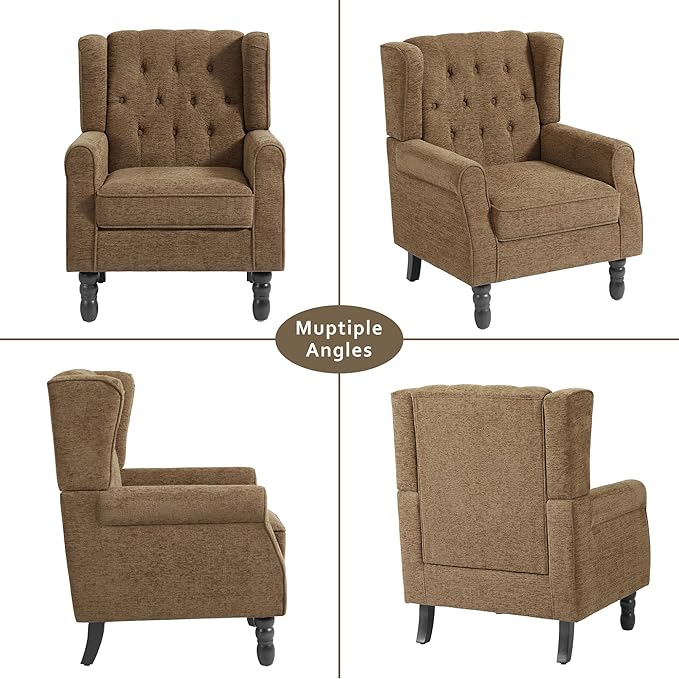 Lumibee High Back Accent Chair, Wingback Chair for Living Room, Button-Tufted Upholstered Fabric Armchair with Solid Wood Legs, Comfy Single Sofa Reading Chair for Bedroom,Taupe