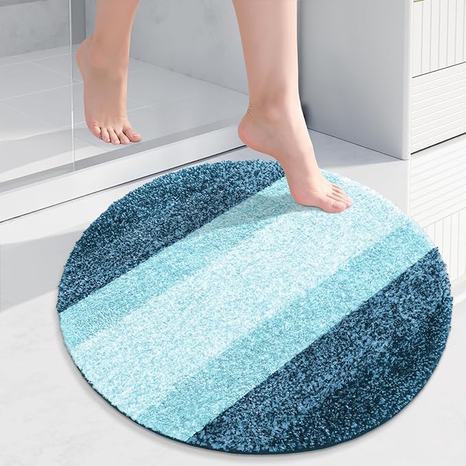 Arotive Microfiber Bathroom Rugs, Shaggy Soft and Absorbent Bath Rug, Non-Slip, Thick Plush Machine Washable Dry Bath Mats for Bathroom, Tub and Shower, 24x24, Peacock Blue, Round