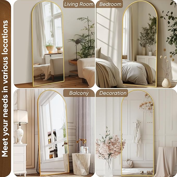 Antok Arched Full Length Mirror, 18"x58" Floor Mirror with Carved, Full Body Mirrors for HomeDecor, Standing/Halling Large Wall Mirror for Bedroom, Living Room, Cloakroom, Gold, Modern Style