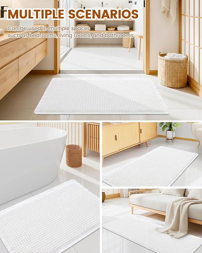 Smiry Waffle Bath Mat 36x24, Extra Soft Absorbent Bathroom Rugs, Non Slip Machine Washable Quick Dry Bath Rugs for Bathroom Floor, Tub, Shower, Home Decor Accessories, White