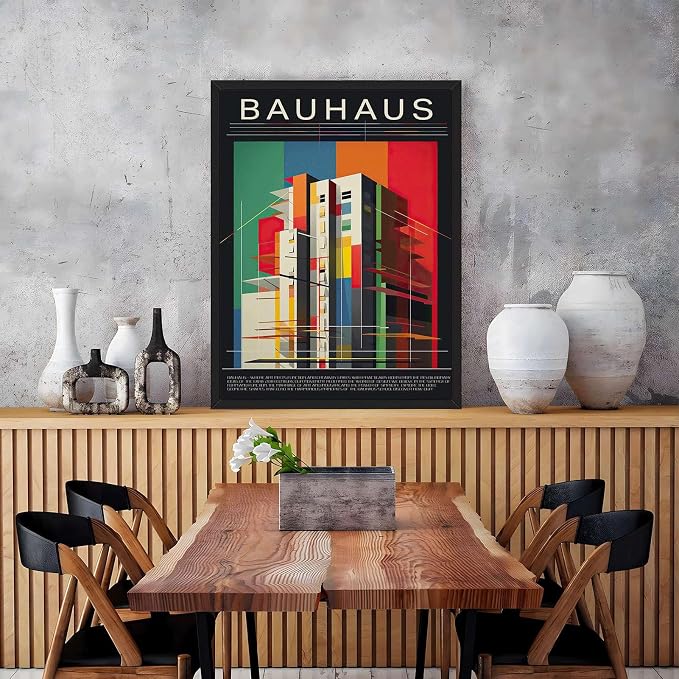 Framed Bauhaus Geometric Architecture Poster Canvas Print Art Modern Contemporary Minimalist Aesthetic Wall Art Painting Pictures Wall Decor Exquisite Home Decor for Living Room Office Apartment (Black framed,24L"X36W")