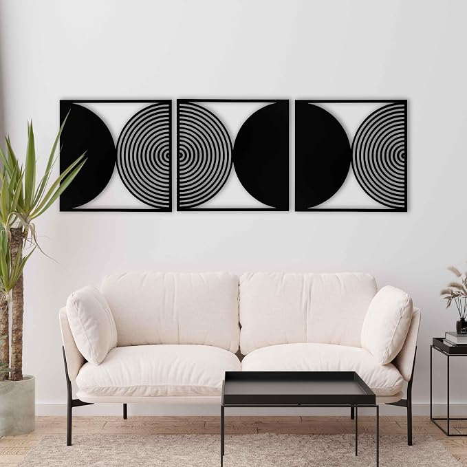 Geometric Mid Century Modern Wooden Decor, Rustic Boho Wood Wall Art, Large Wall Decor Over the Bed, Circular Wall Panels for Living Room and Bedroom