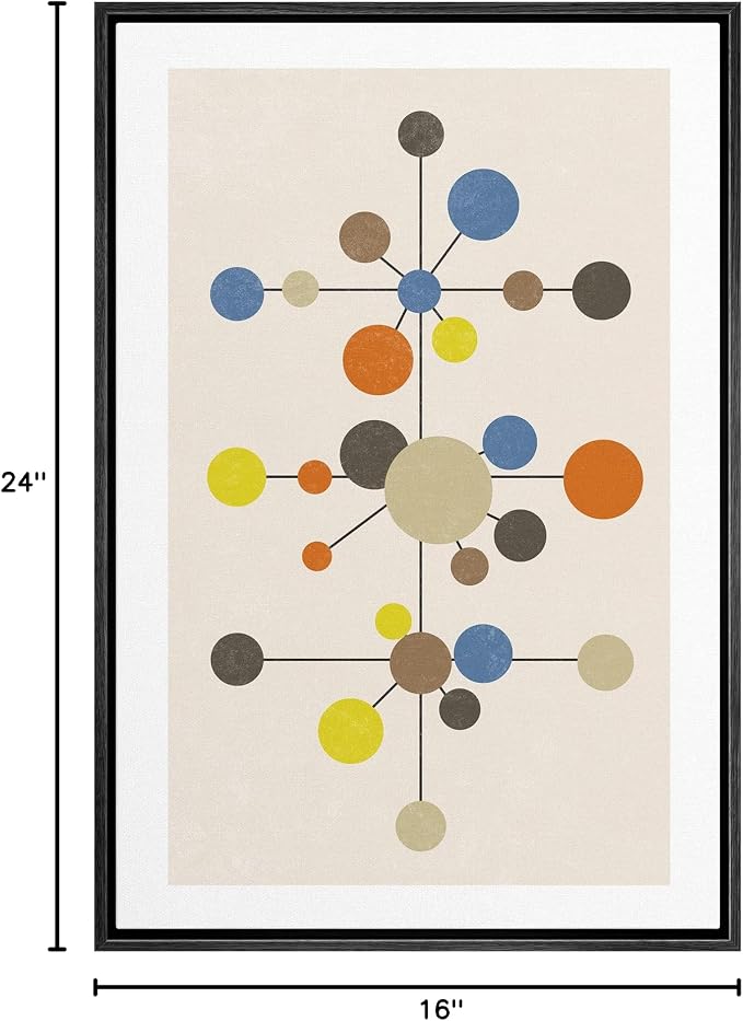 Woodrose Framed Canvas Print Wall Art Geometric Vintage Color Dot Variety Abstract Shapes Illustrations Modern Minimalist Chic Relax/Calm Multicolor for Living Room, Bedroom, Office - 16"x24" Black