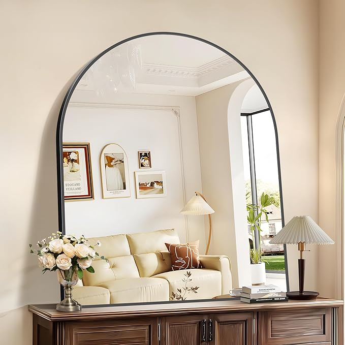 Arched Mirror, 40’’x48’’ Black Arch Mirror for Bathroom, Large Arched Bathroom Mirror with Frame, Modern Wall Mounted Mirror for Over Sink Mantle Bedroom Vanity Living Room Entryway